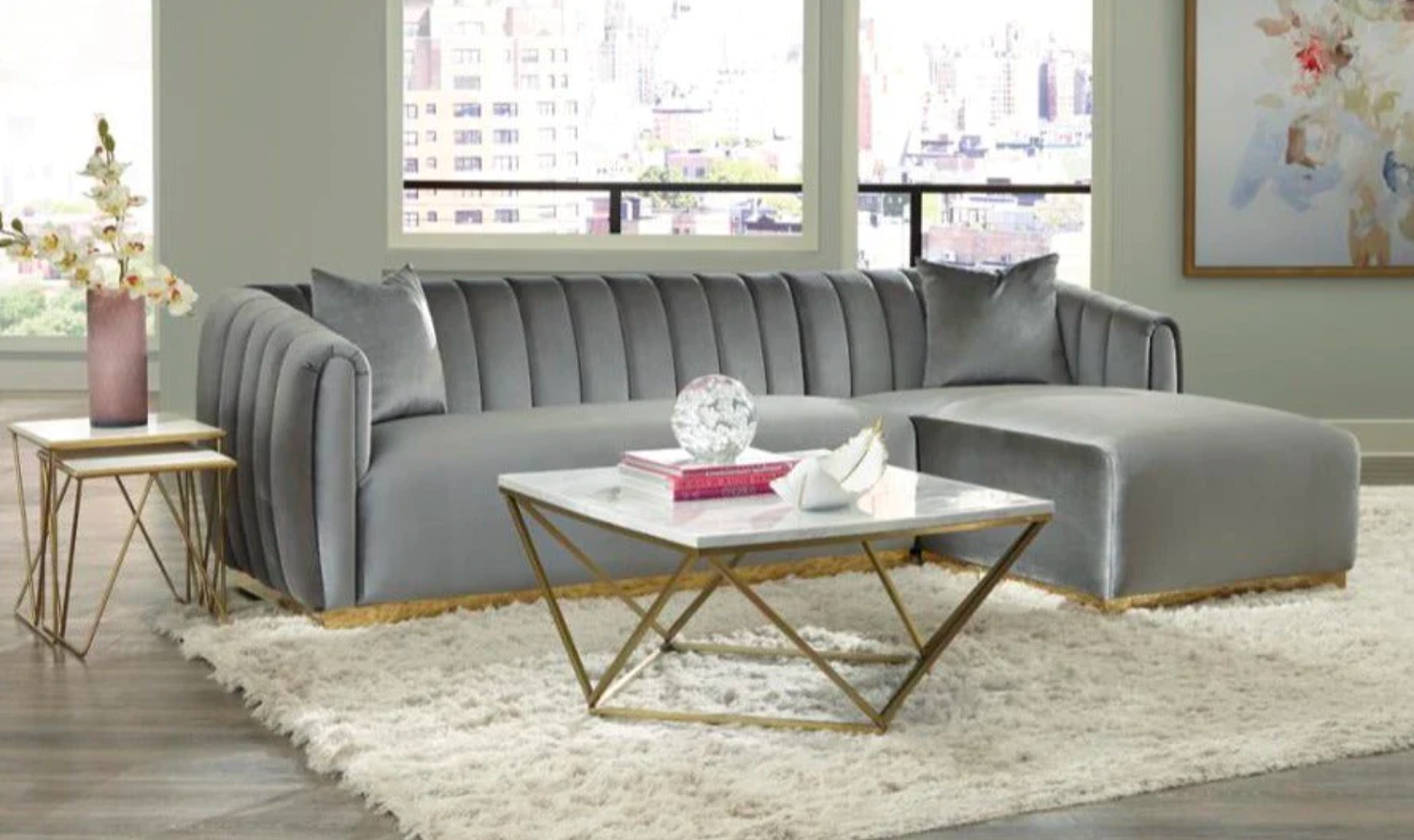 Velvet sectional sofa