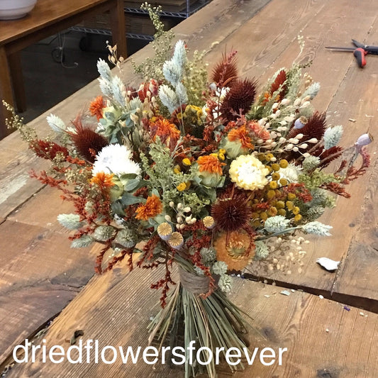 Neutral Bouquet with Terracotta & Burnt Orange - Dried Flowers Forever