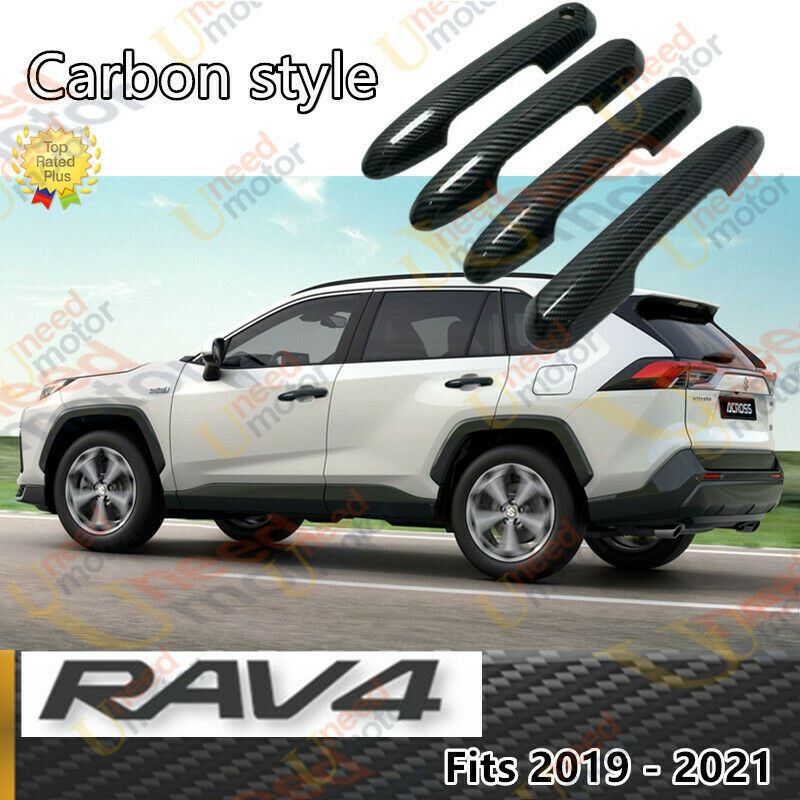 Fit 2019-2022 TOYOTA RAV4 Car Side Door Handle Cover Trim (Carbon Fibe