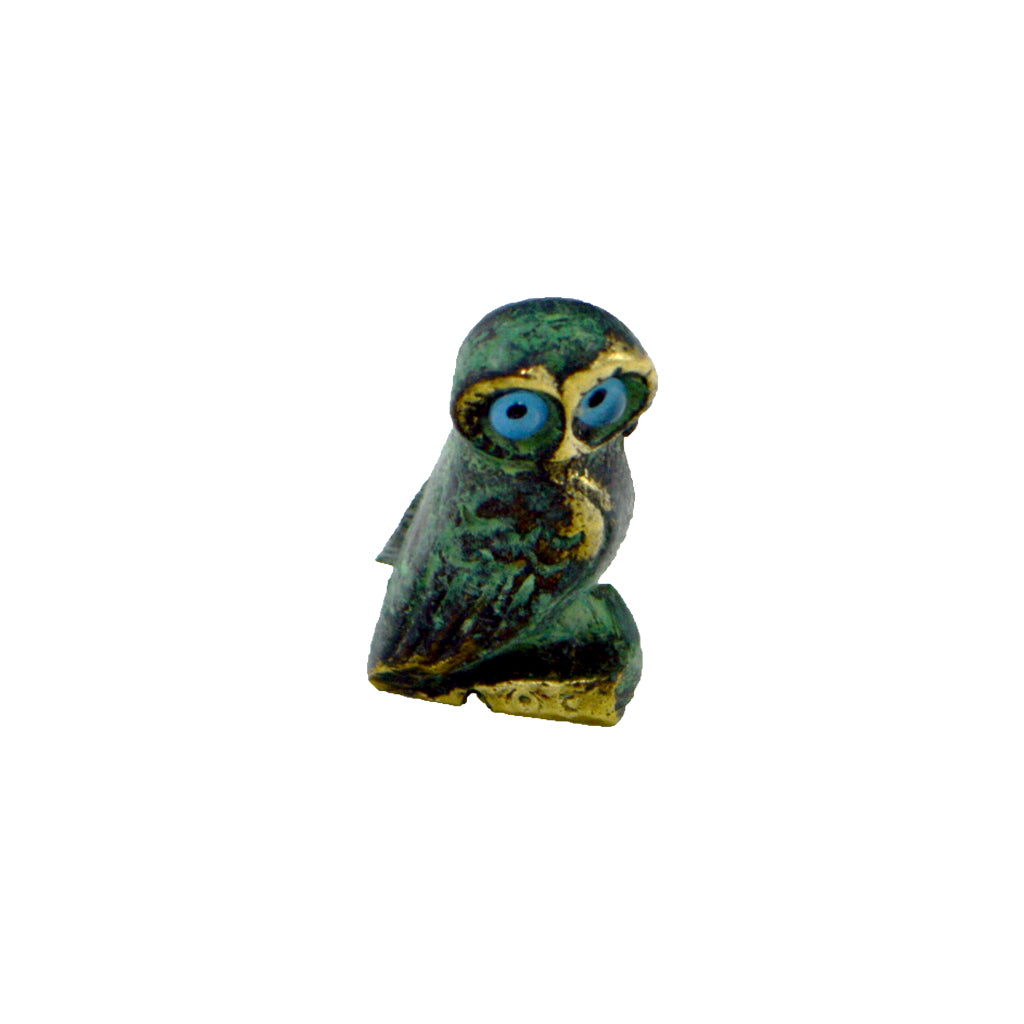 Owl of Athena with blue eyes (bronze natural oxydite)