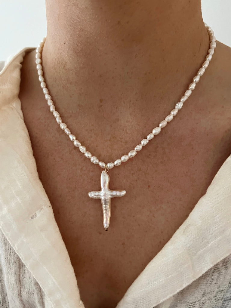 ALL PEARL CROSS NECKLACE – ALV Jewels