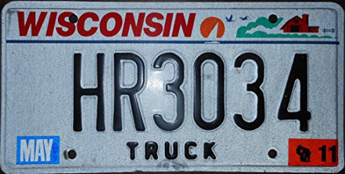 Wisconsin Truck State License Plate With Black Letters On White Backround