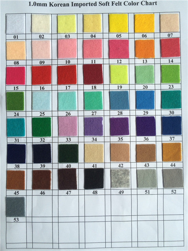 1.0mm soft felt color chart
