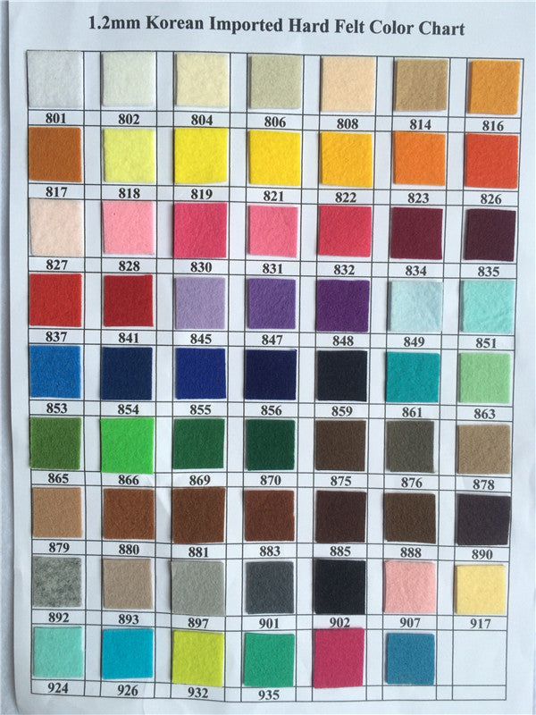 1.2mm hard felt color chart