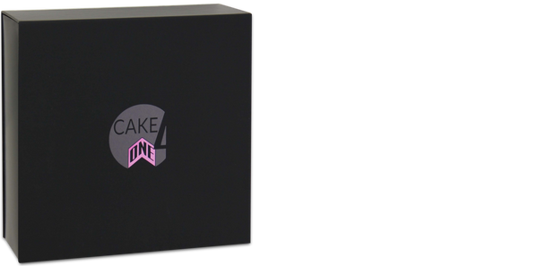 Black magnetic closure box with custom printing for Cake4one