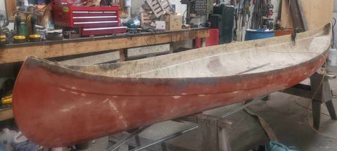 Fiberglass Canoe sanded for Interlux Primer