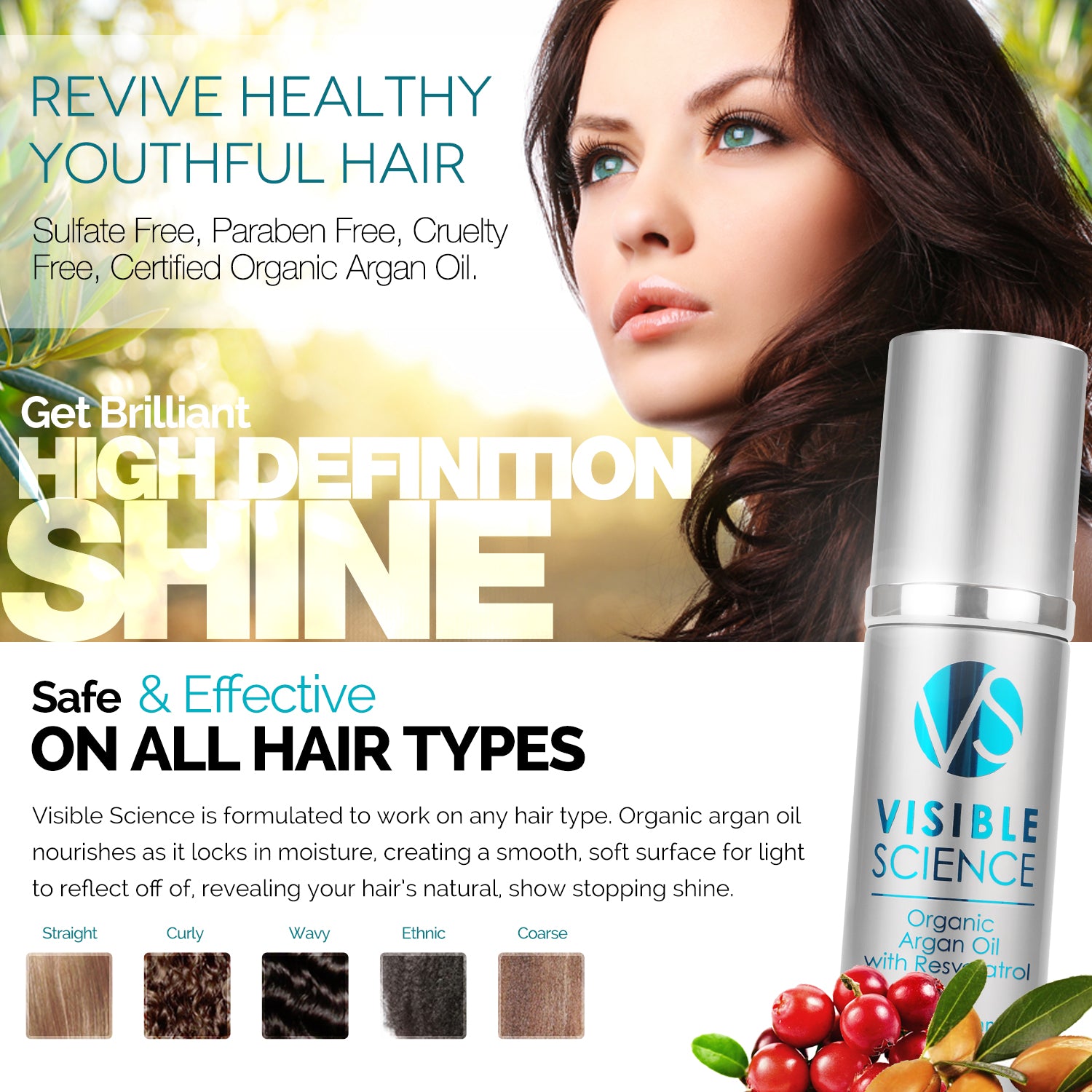 Visible Science - Hair & Skin Serum w/ Argan Oil + Resveratrol (2oz ...