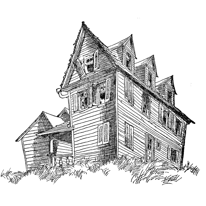 This is an image of Revered Abandoned House Drawing It is a graphic of Revered Abandoned House Drawing