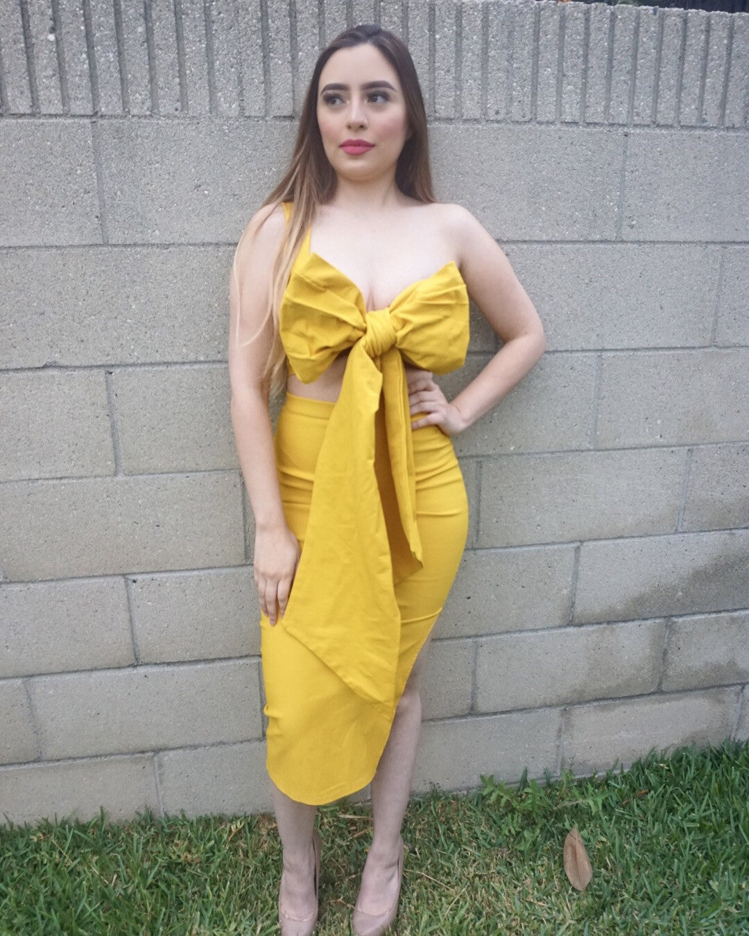 yellow 2 piece outfit