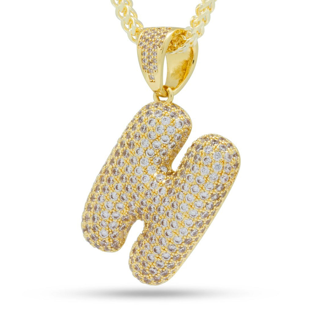 14K Gold Bubble Letter Necklace - V