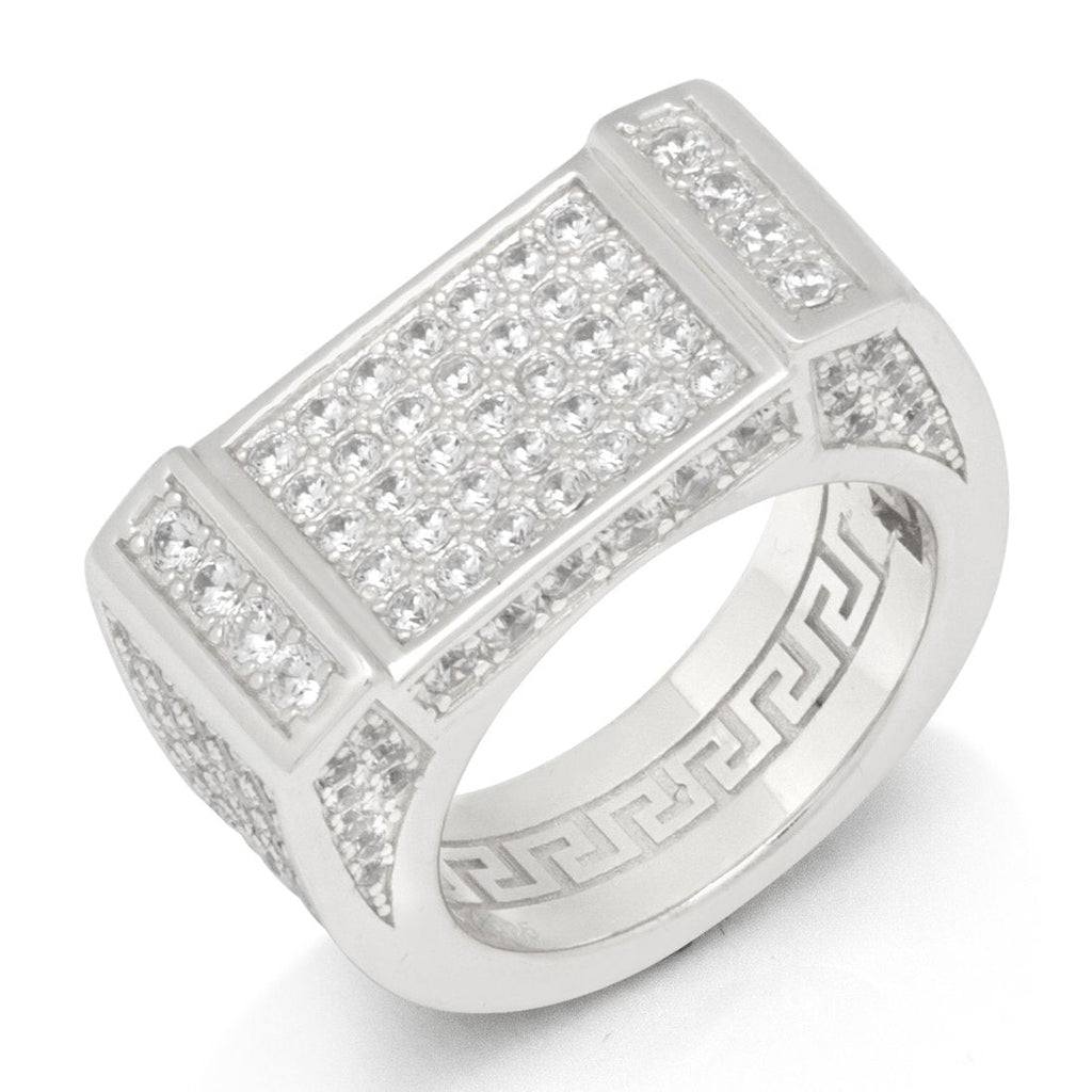 Gold Plated / White Gold / 7 Iced Rectangle Ring RGX11000-Silver-7