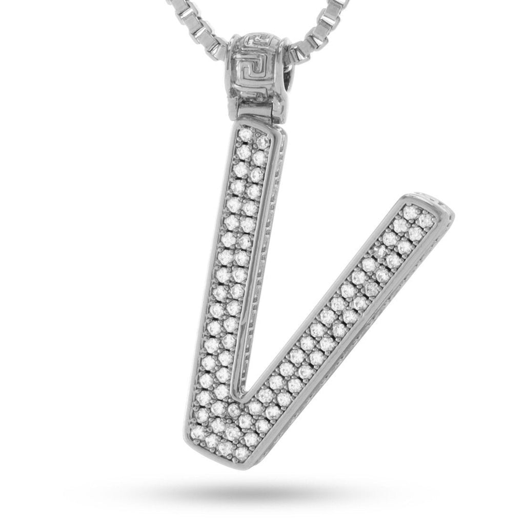 White Gold Letter "V" Necklace | Initial Pendant Necklaces – King Ice