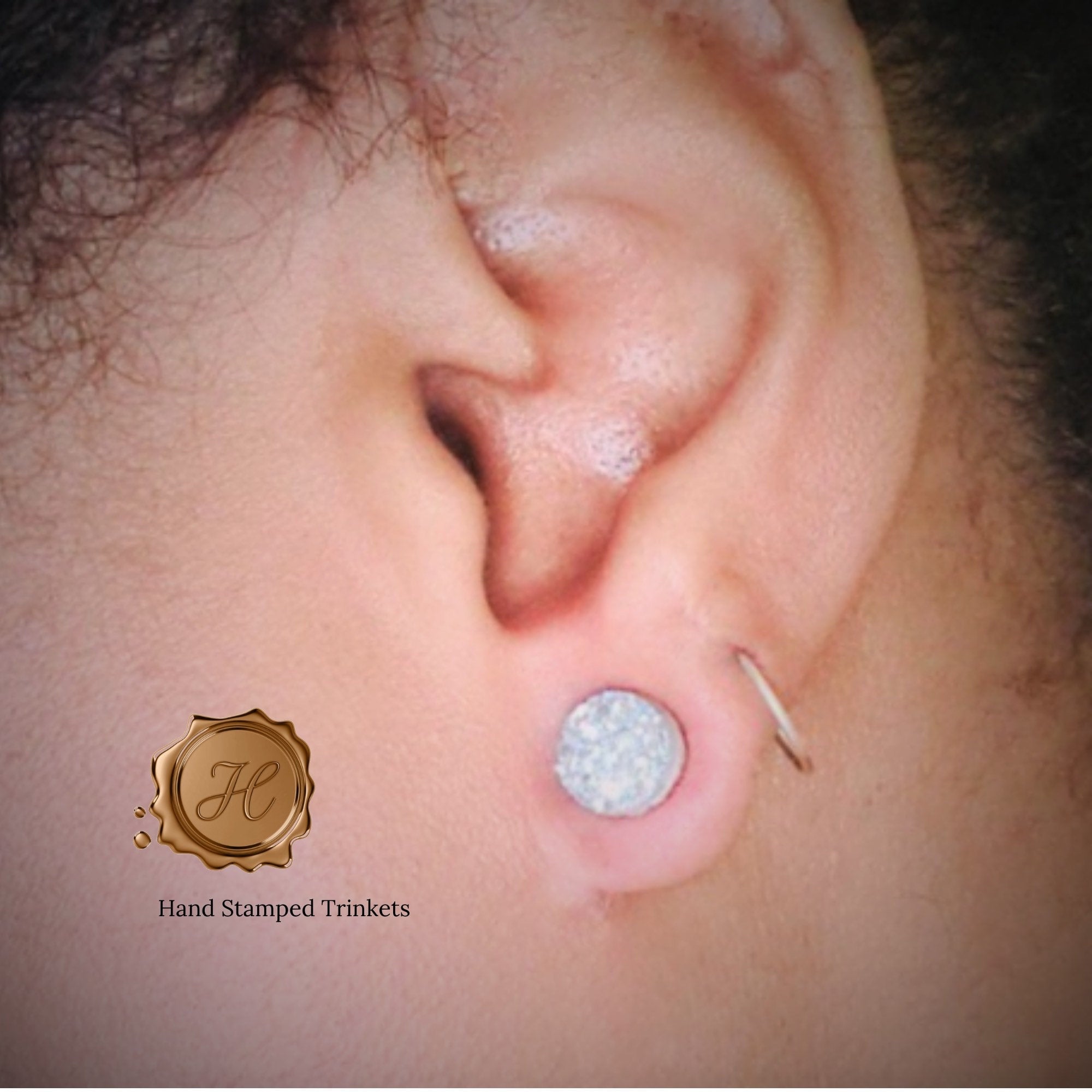 Pressure earring Keloid CZ diamond crystal or druzy, Mens earrings ear -  Hand Stamped Trinkets
