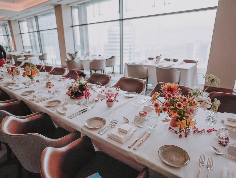 Artful Autumnal Color Palette Table Floral Centerpiece at Artemis Singapore Wedding