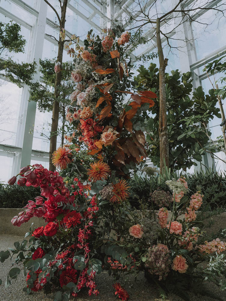 Artful Autumnal Color Palette Deconstructed Flower Arch at Artemis Singapore Wedding