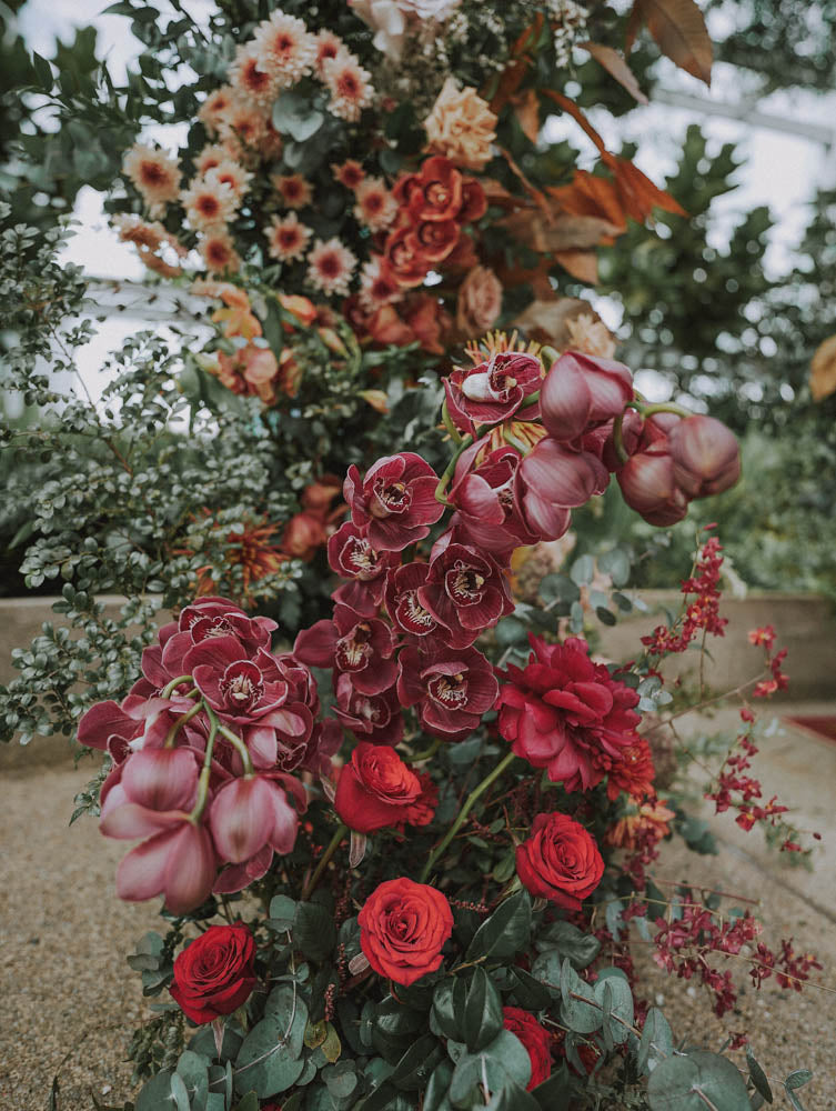 Artful Autumnal Color Palette Deconstructed Flower Arch at Artemis Singapore Wedding