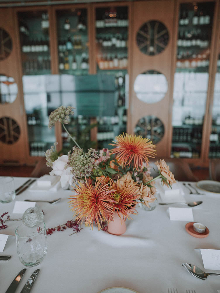 Artful Autumnal Color Palette Table Floral Centerpiece at Artemis Singapore Wedding