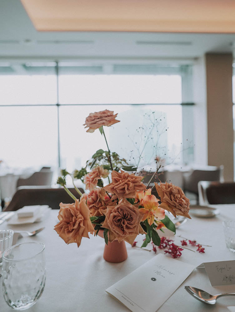 Artful Autumnal Color Palette Table Floral Centerpiece at Artemis Singapore Wedding