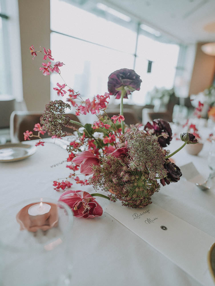 Artful Autumnal Color Palette Table Floral Centerpiece at Artemis Singapore Wedding