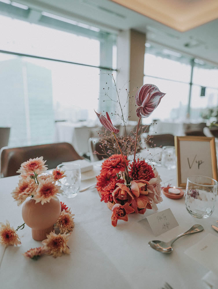 Artful Autumnal Color Palette Table Floral Centerpiece at Artemis Singapore Wedding