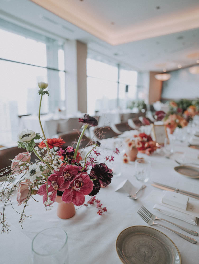 Artful Autumnal Color Palette Table Floral Centerpiece at Artemis Singapore Wedding