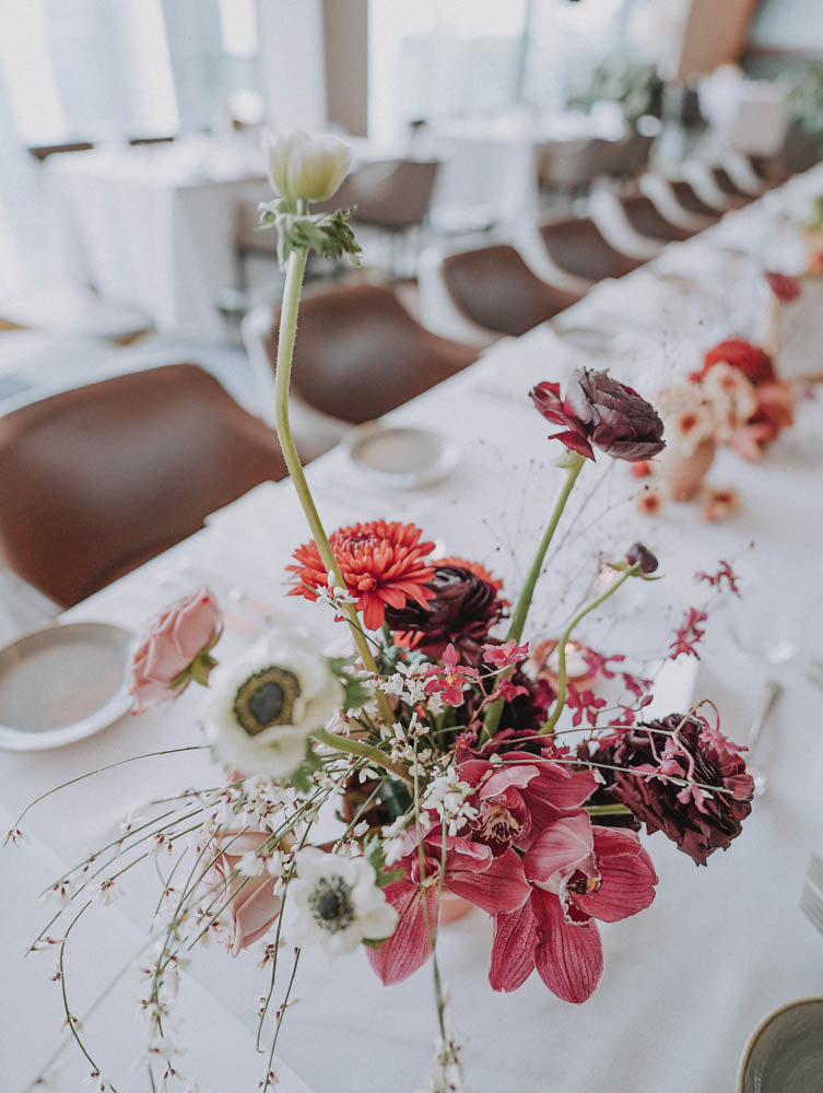 Artful Autumnal Color Palette Table Floral Centerpiece at Artemis Singapore Wedding