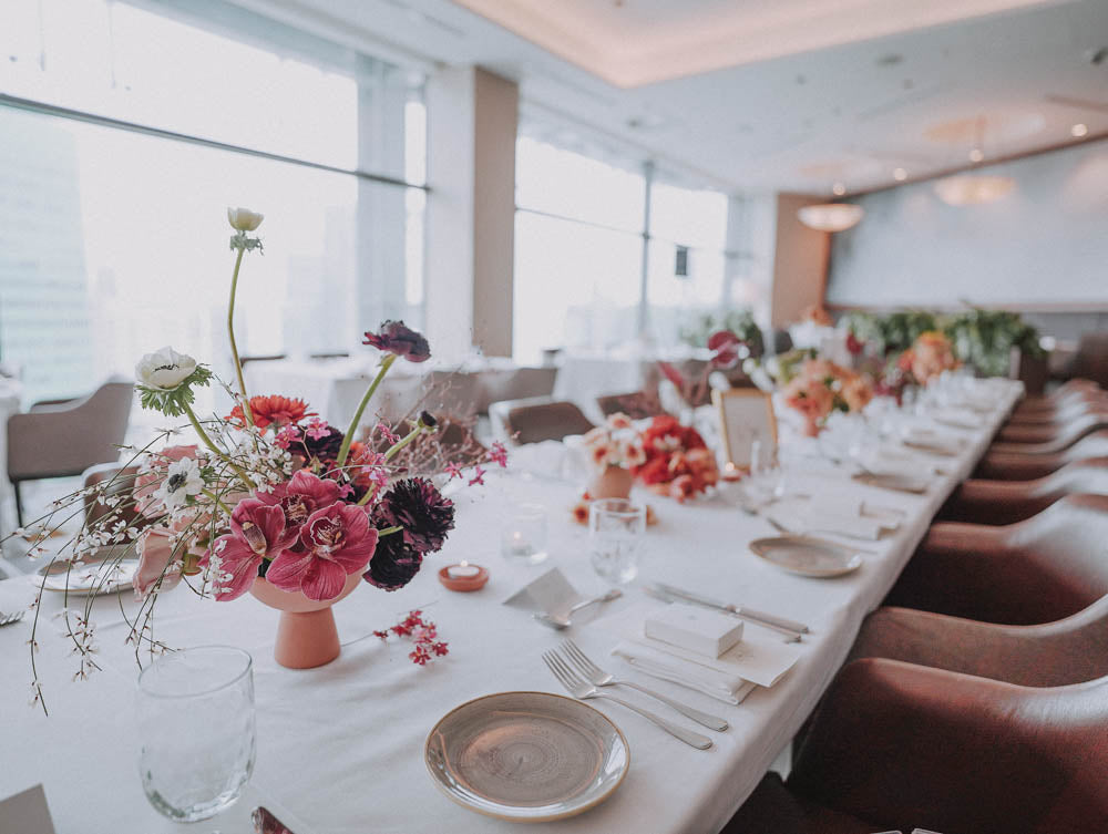 Artful Autumnal Color Palette Table Floral Centerpiece at Artemis Singapore Wedding