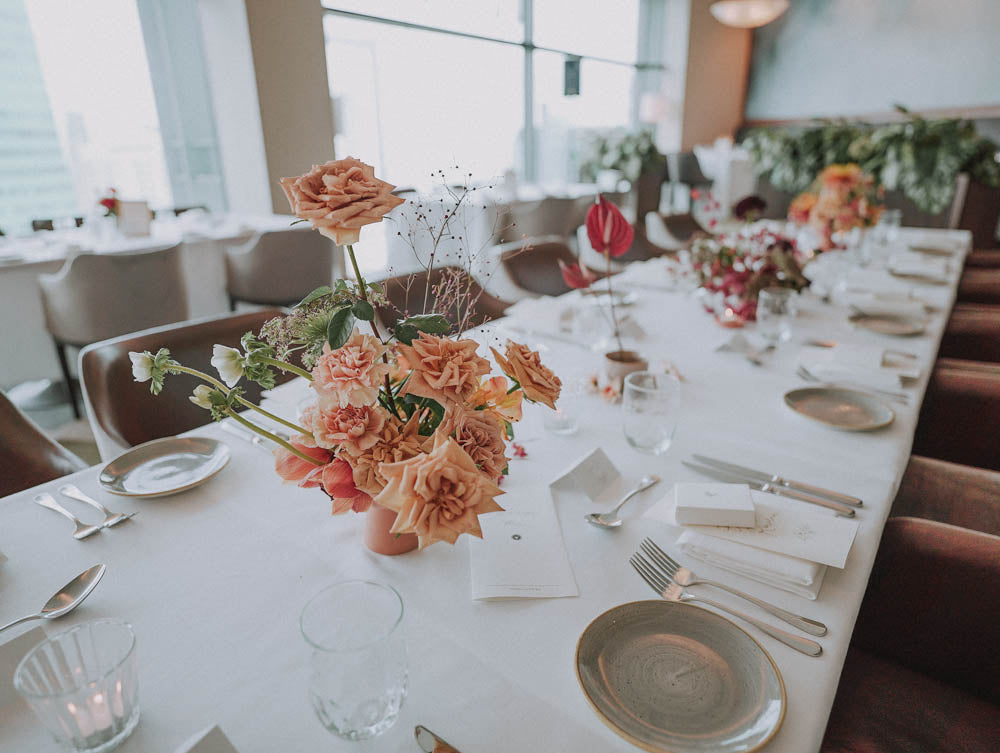 Artful Autumnal Color Palette Table Floral Centerpiece at Artemis Singapore Wedding