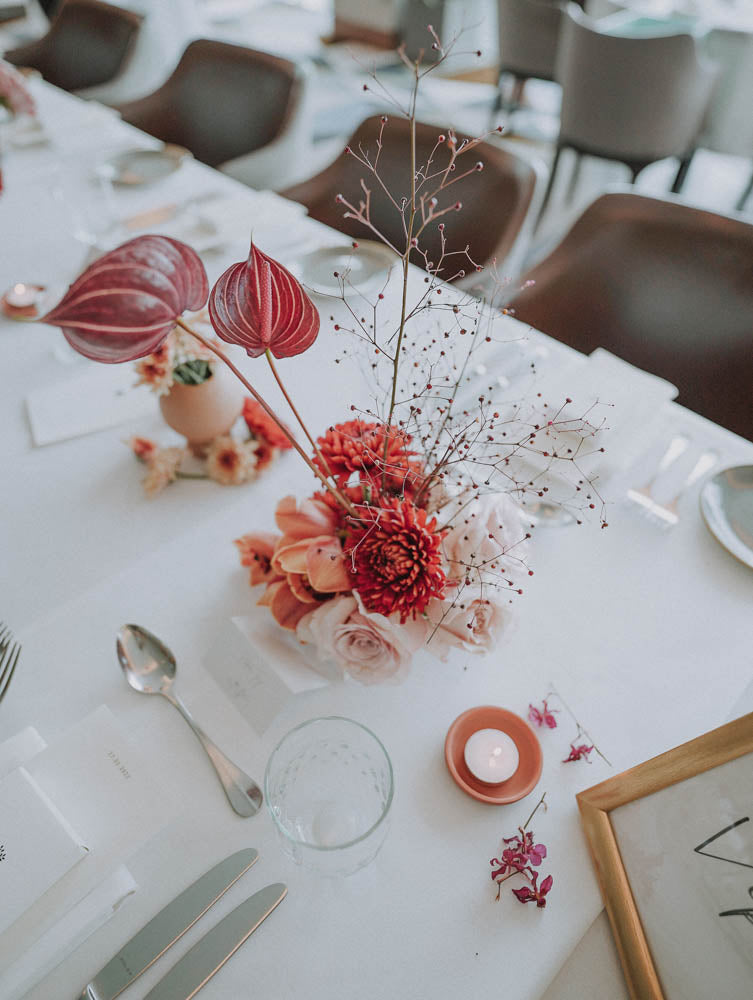 Artful Autumnal Color Palette Table Floral Centerpiece at Artemis Singapore Wedding