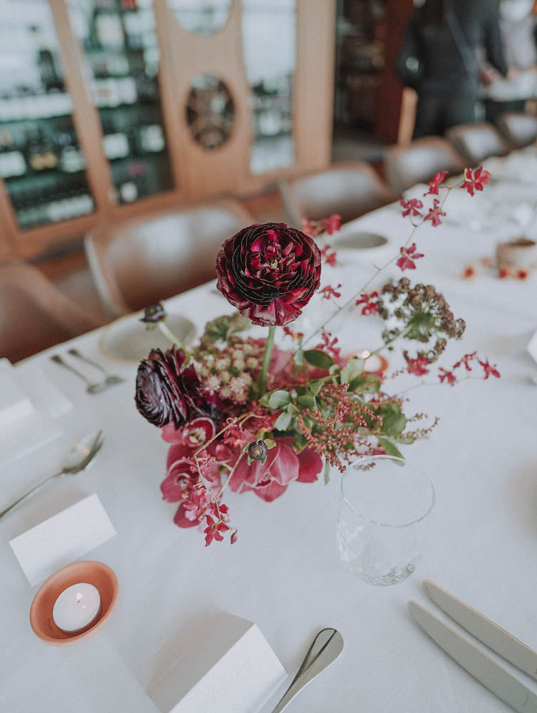 Artful Autumnal Color Palette Table Floral Centerpiece at Artemis Singapore Wedding