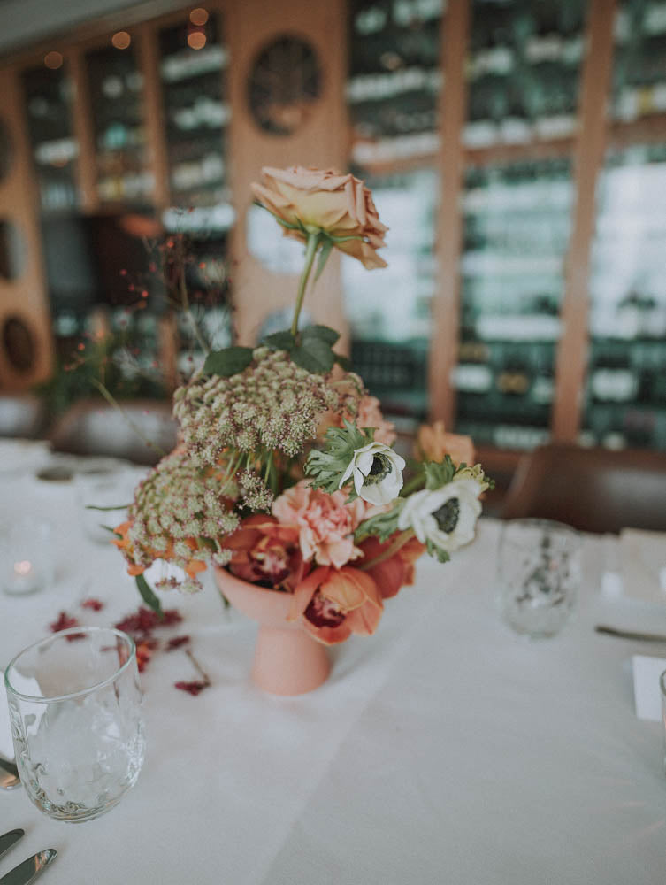 Artful Autumnal Color Palette Table Floral Centerpiece at Artemis Singapore Wedding