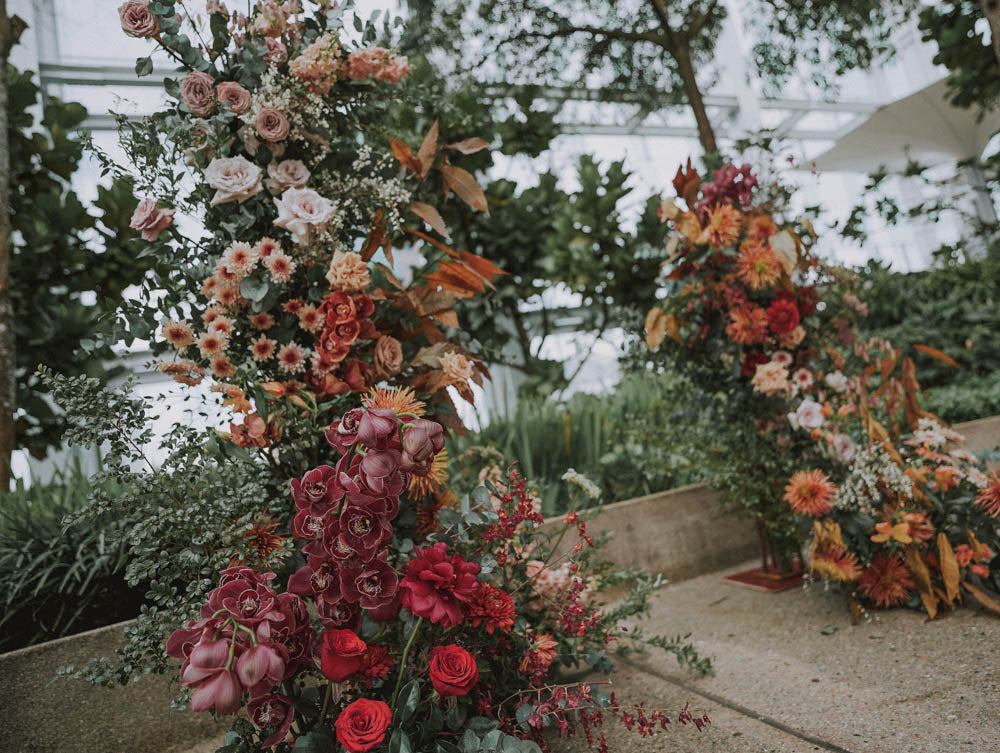 Artful Autumnal Color Palette Deconstructed Flower Arch at Artemis Singapore Wedding