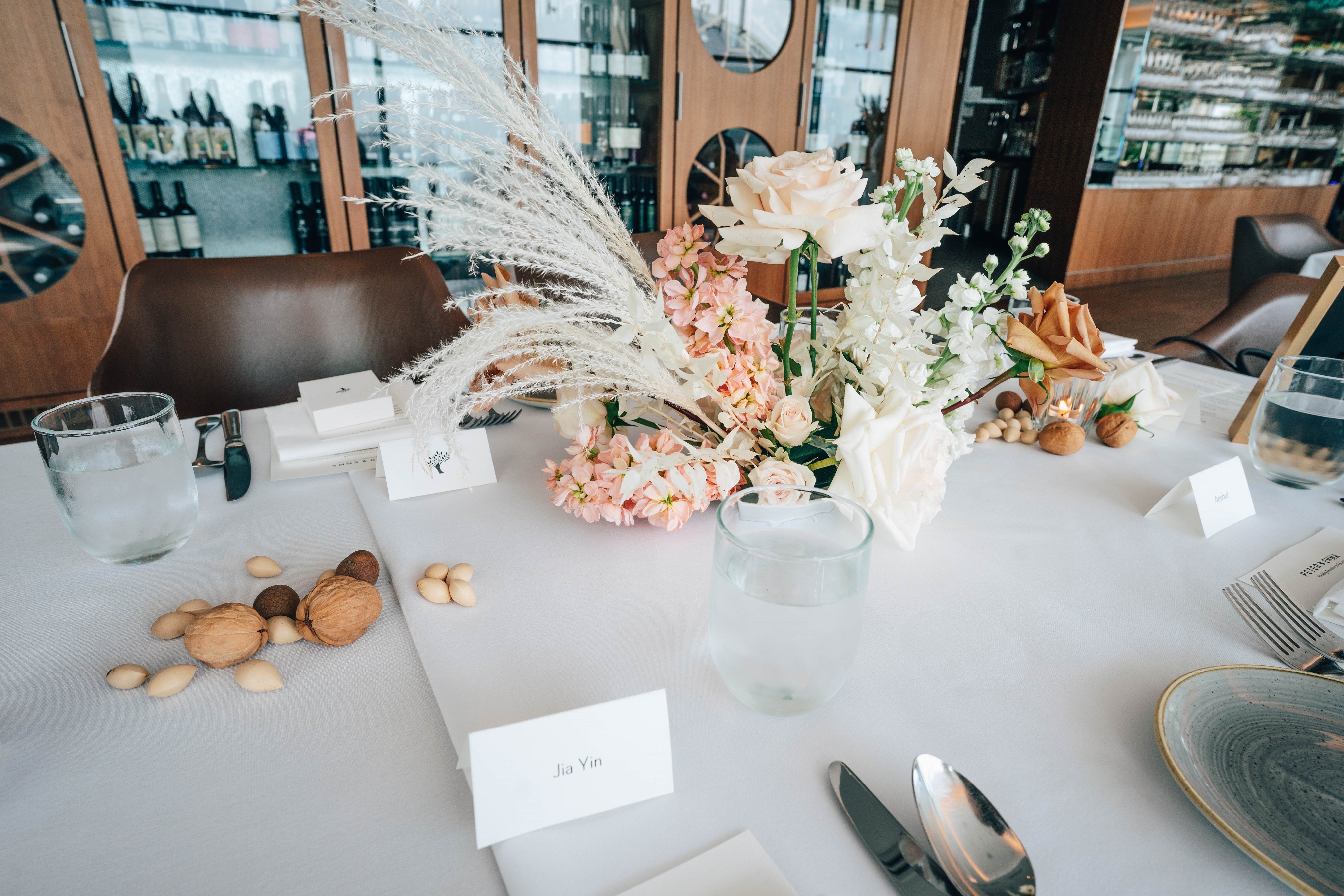 Wedding lunch set up at Artemis Grill for simple Western wedding banquet dinner table landscape table setting decor ideas rustic Singapore florist