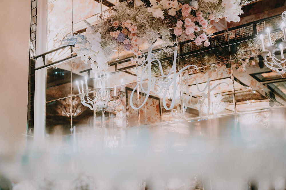 Pastel Poufs Floral Installation with Roses, Hydrangeas and Baby's Breath for a St Regis Wedding Singapore