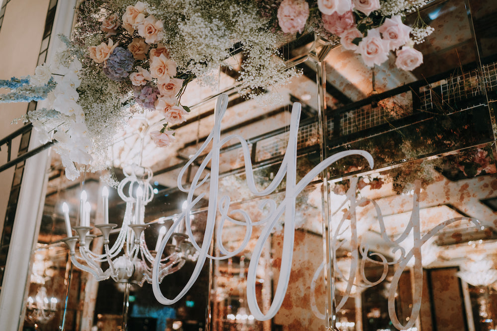 Pastel Poufs Floral Installation with Roses, Hydrangeas and Baby's Breath for a St Regis Wedding Singapore