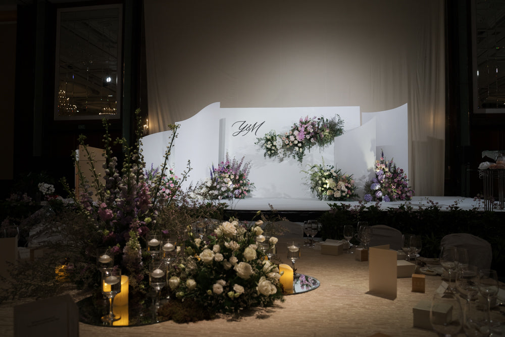 Wedding Stage Decoration Flower Backdrop at Shangrila Hotel