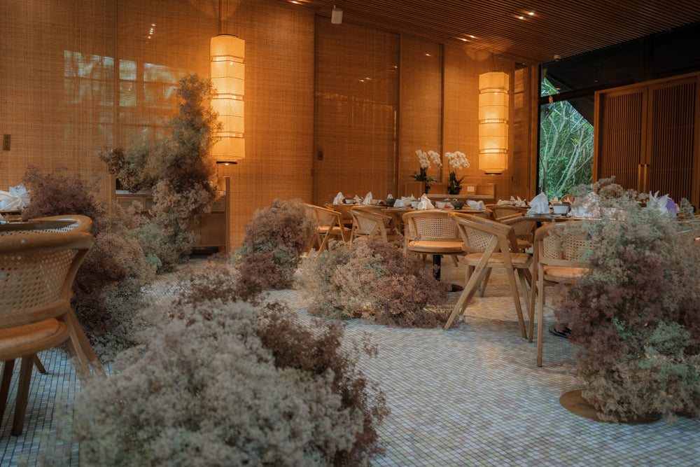Ethereal floral installation styling and decor at Minjiang wedding venue