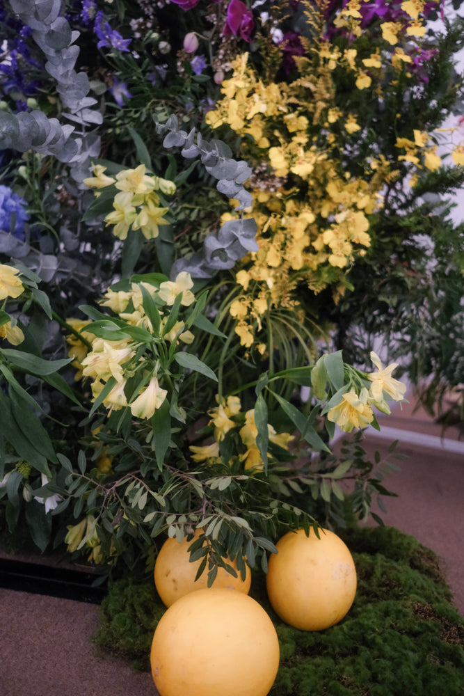 Vibrant tropical floral installation at Straits Room Ballroom at Fullerton Hotel