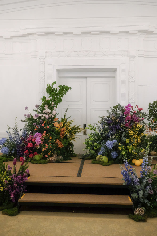 Vibrant tropical floral installation at Straits Room Ballroom at Fullerton Hotel