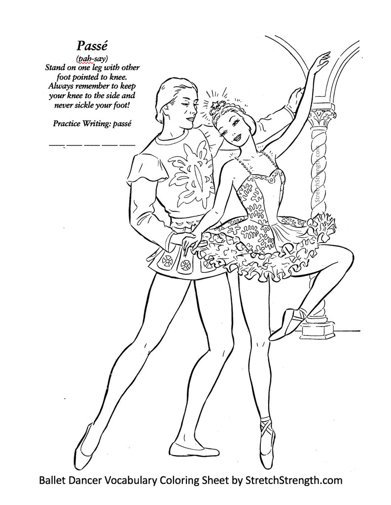 Free ballet Dancer Vocabulary Coloring Sheet Passé