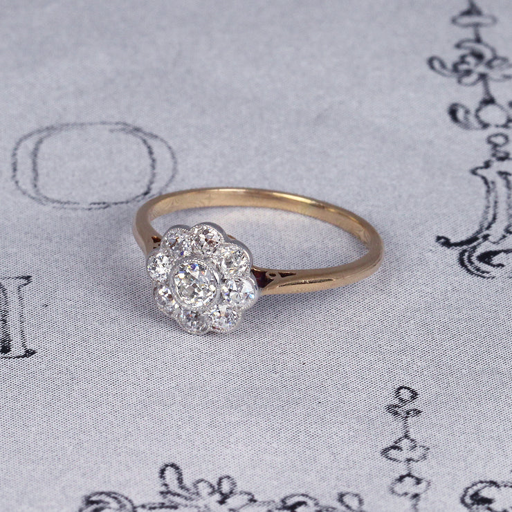 Edwardian Old Cut Diamond Daisy Cluster Ring