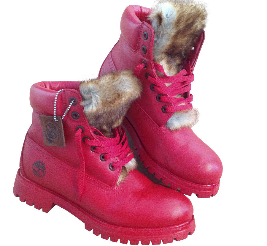 all red timberland boots