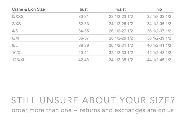 Black Crane Size Chart