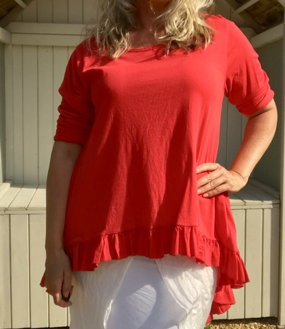 https://www.feathersofitaly.co.uk/collections/tops/products/100-cotton-long-sleeved-t-shirt-top-with-frill-in-red-made-in-italy-by-feathers-of-italy-one-size