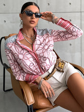 Load image into Gallery viewer, Designer Graphic Print Button Up Blouse Pink Daisy
