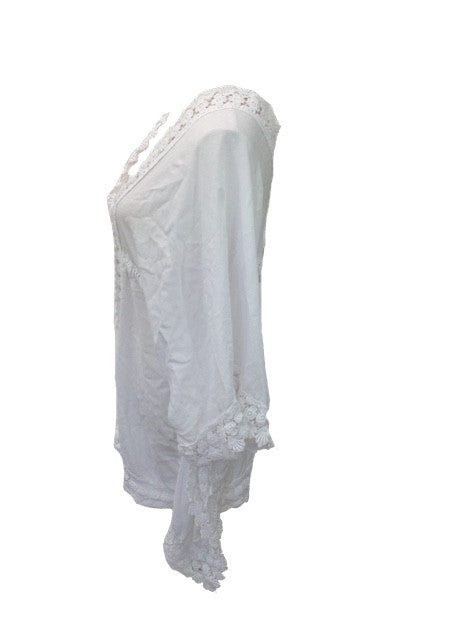 Sienna Lace Cotton Kimono in White Made In Italy By Feathers Of Italy