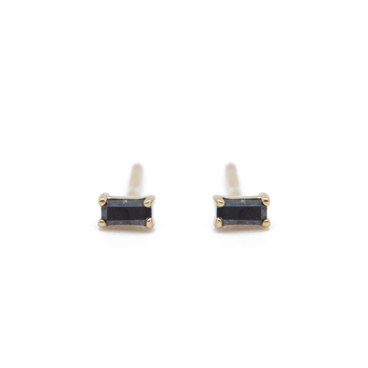 Dara Black Baguette Stud Earrings in Gold