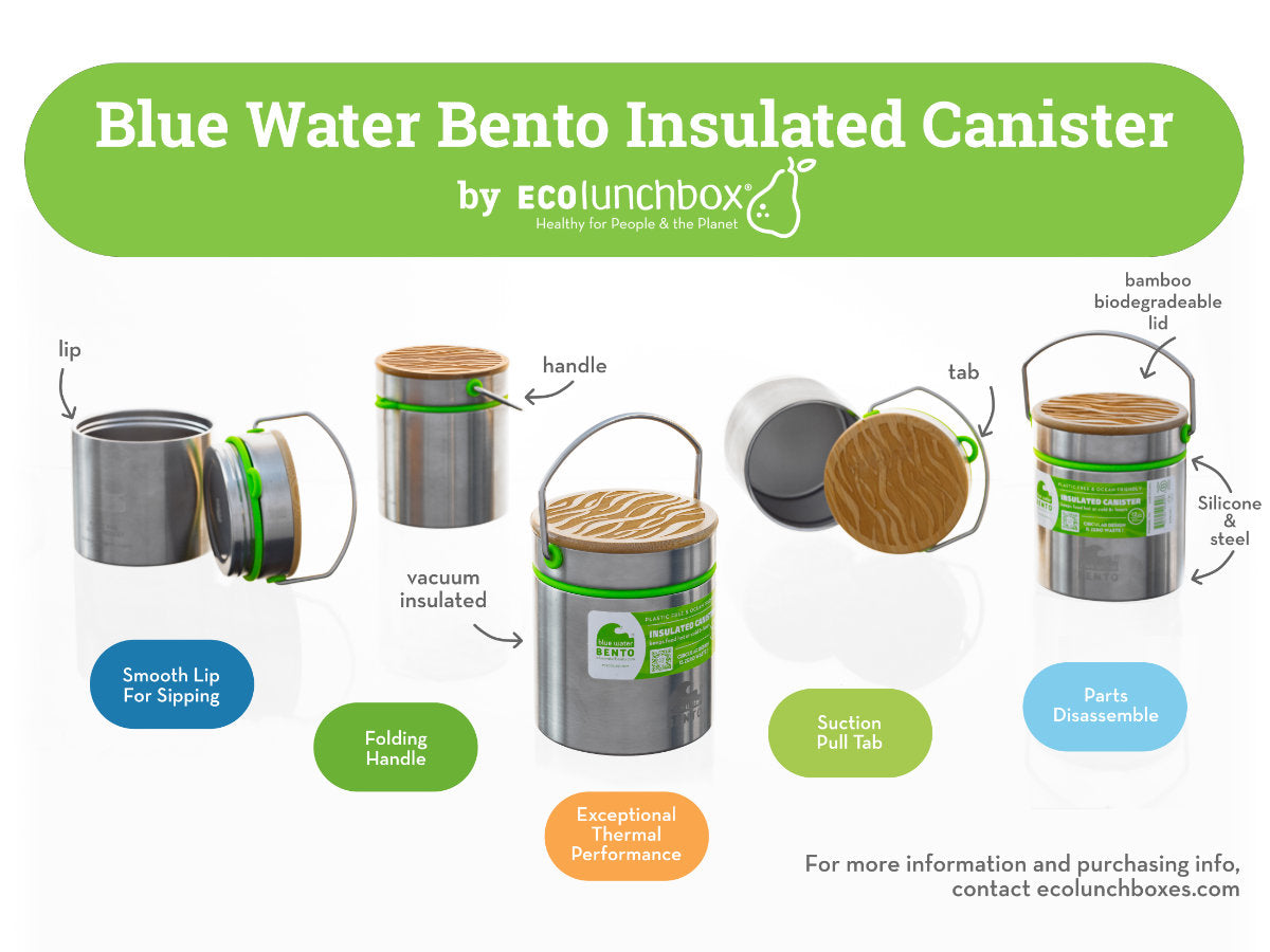 Plastic-Free Blue Water Bento Insulated Canister Info Bubbles