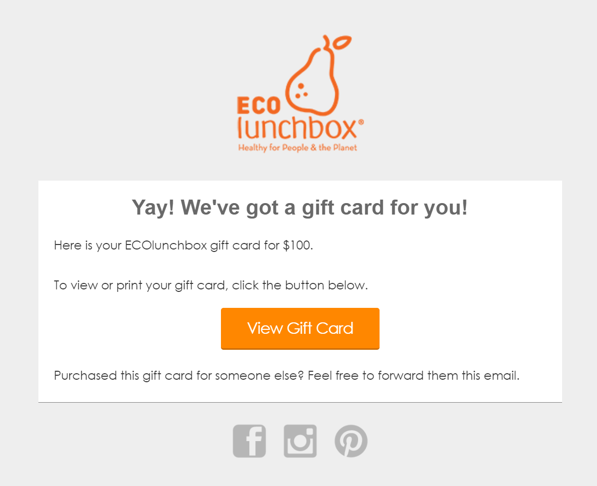 ECOlunchbox Gift Card Received Email