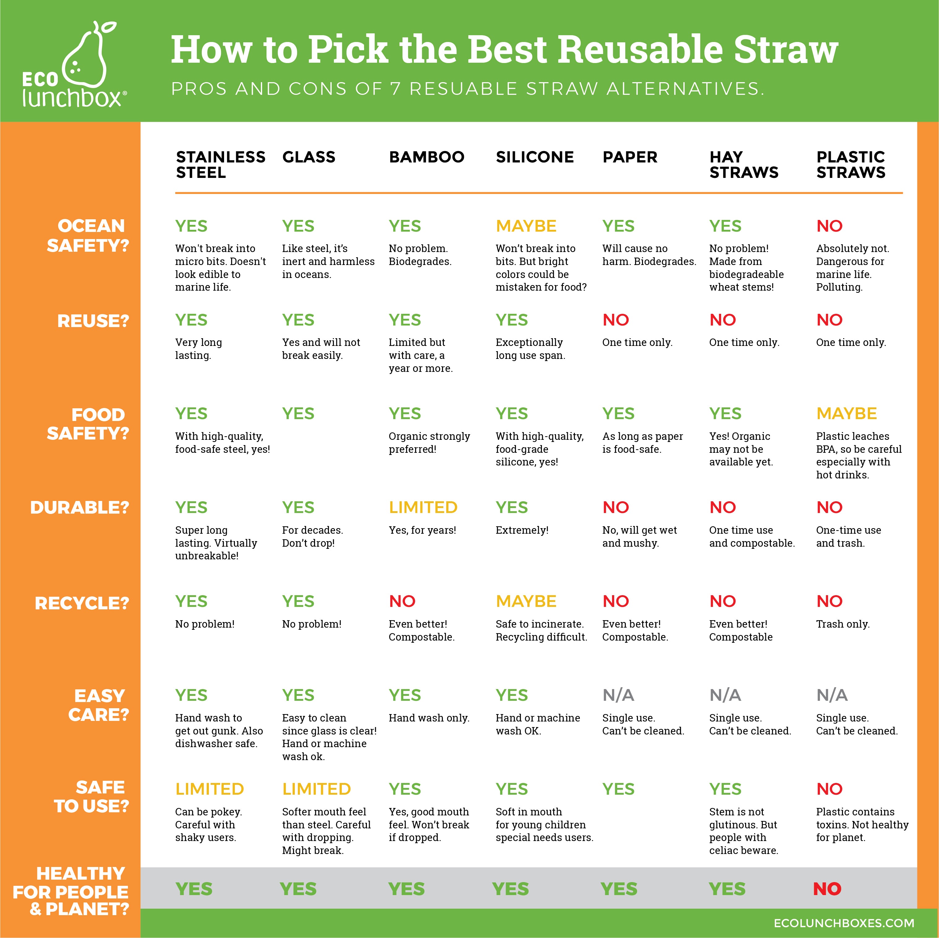 Reusable Straw Comparison Graphic Pros and Cons